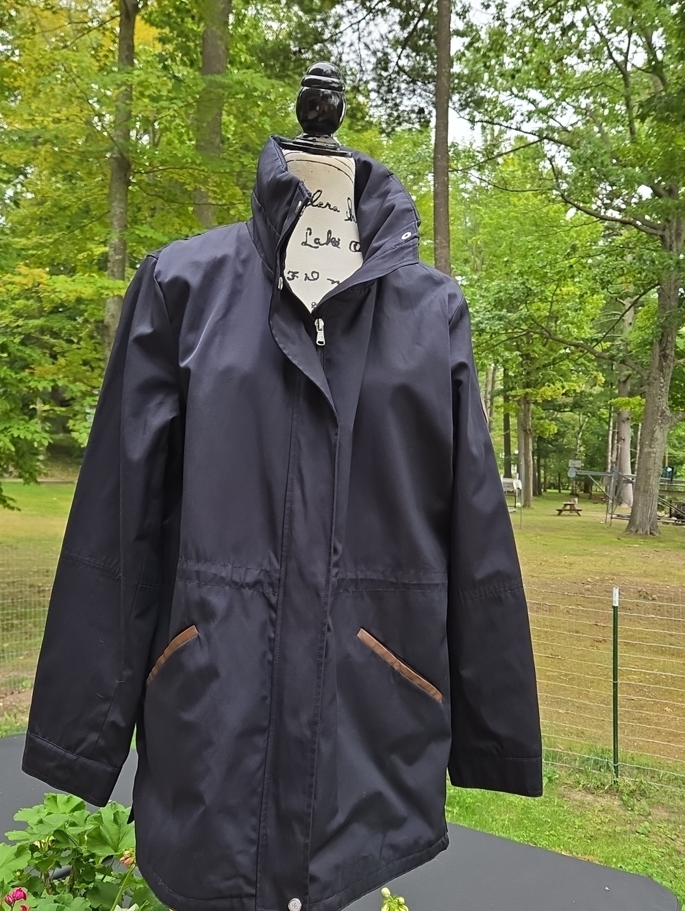 Lauren Ralph Lauren Navy Trench Coat with Brown Trim